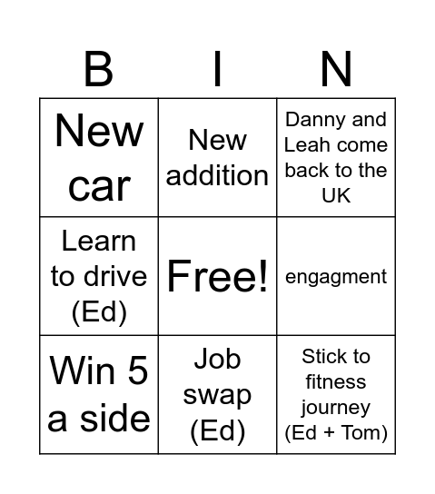 Katie and Tom 2025 FnF Bingo Card