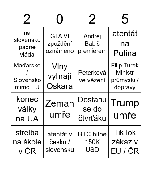 2025 Bingo kartička Bingo Card