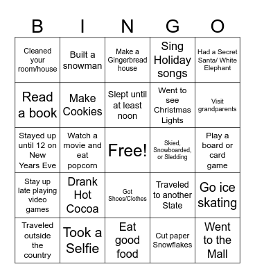 Winter Break Bingo Card