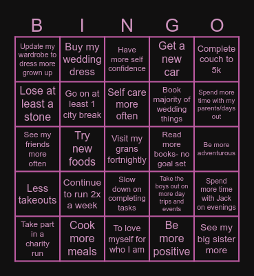 Claire’s 2025 Goals Bingo Card