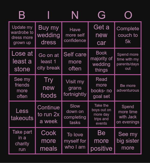 Claire’s 2025 Goals Bingo Card