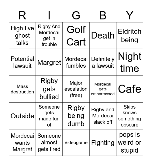 regular show bingo 2 Bingo Card
