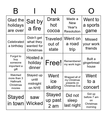 Winter Break Bingo Card