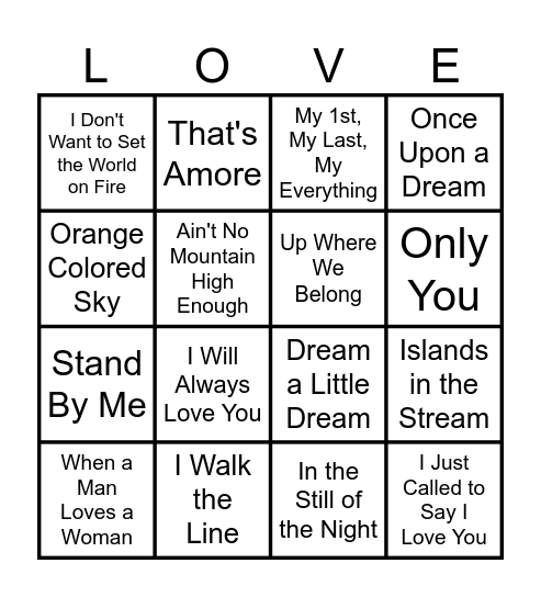 Valentines Bingo Card