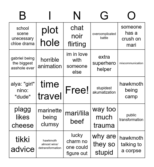 miraculous Bingo Card