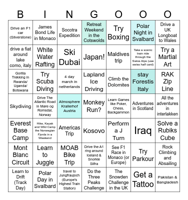 2025 Adventures Bingo Card