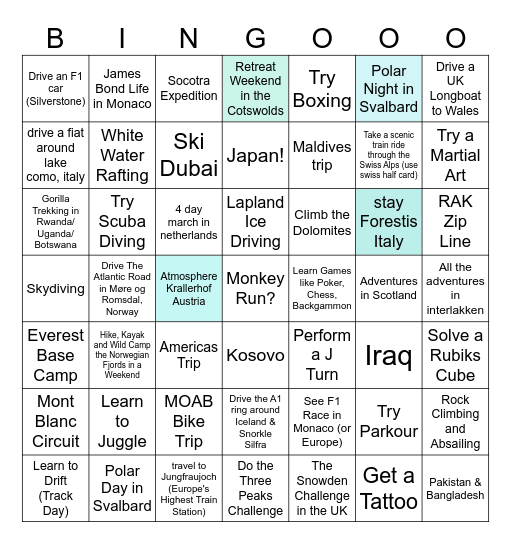 2025 Adventures Bingo Card