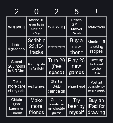 2025 Resolutions Bingo Card