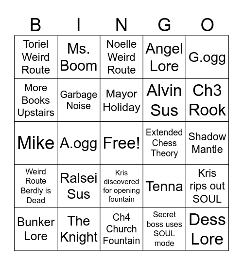 Deltarune Chapter 3&4 BINGO Card