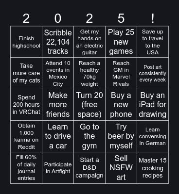 2025 Resolutions Bingo Card