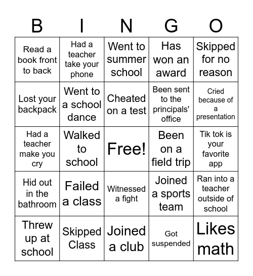 Untitled Bingo Card
