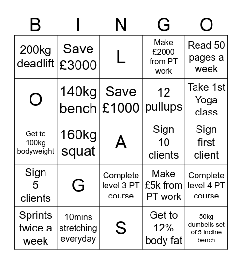 Bens Goals 2025 Bingo Card