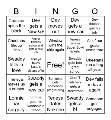 Cheetahs 2025 BINGO Card