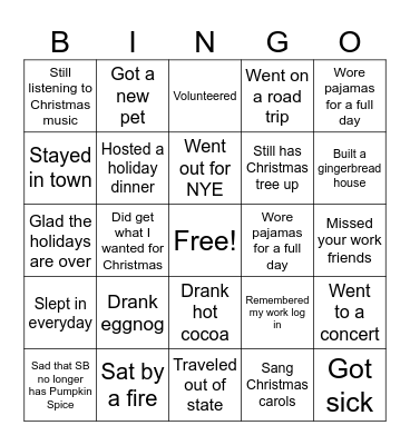 Winter Break Bingo Card