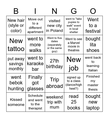 2025 personal bingo Card