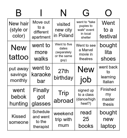 2025 personal bingo Card