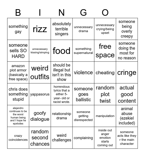 Total Drama! World-Tour BINGOOO Bingo Card