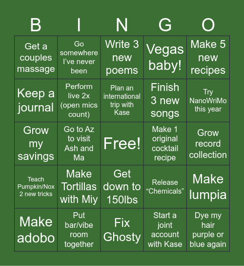 Nic’s 2025 Goals Bingo Card