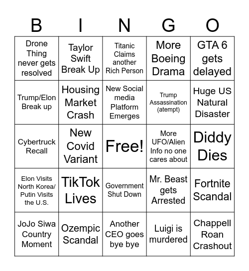 V's 2025 Bingo Card