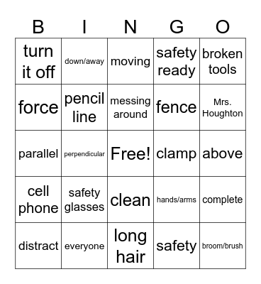 Safety Bingo Card