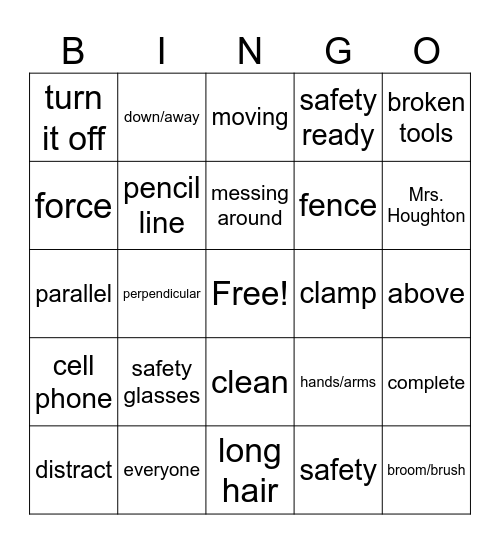 Safety Bingo Card