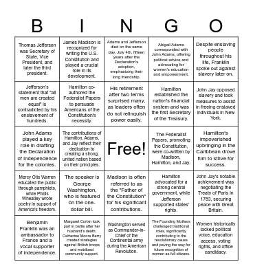 America's Founders Bingo Card
