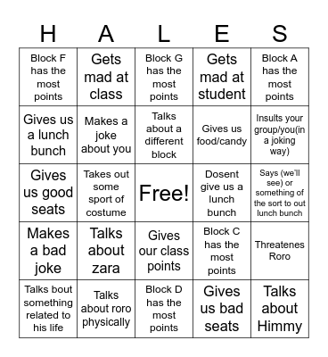 Mr.Hales Bingo Card