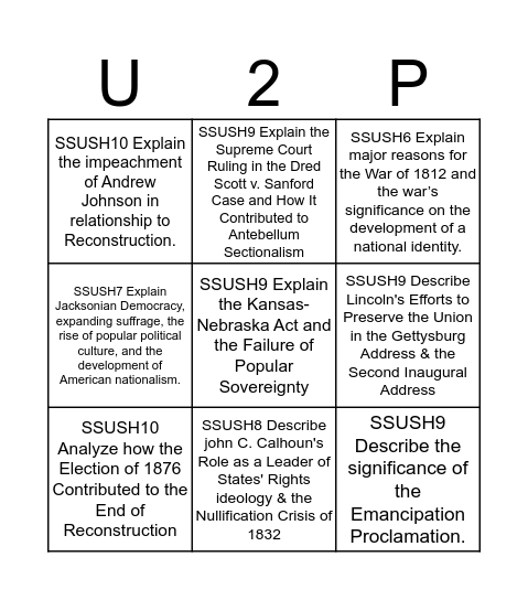 Unit 2 Project Topic Menu Bingo Card
