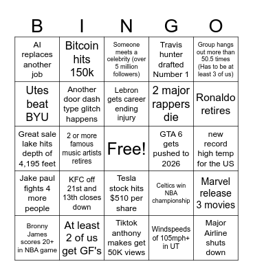 Medium bingo Sheet  #2 Bingo Card