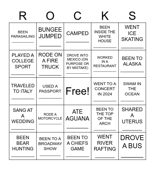 Been There, Done That Bingo Card