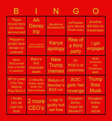 Albert’s 2025 Bingo Card Bingo Card