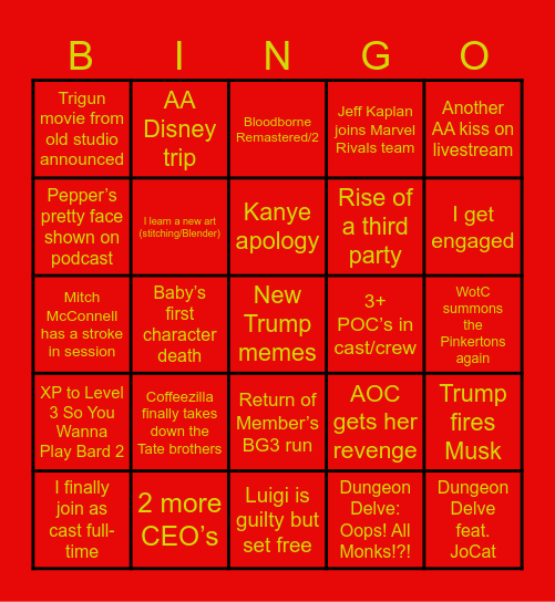 Albert’s 2025 Bingo Card Bingo Card