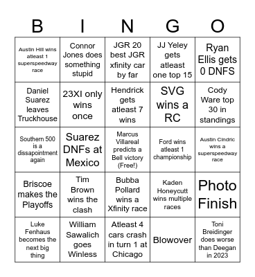 Nascar 2025 Bingo Card