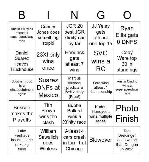 Nascar 2025 Bingo Card