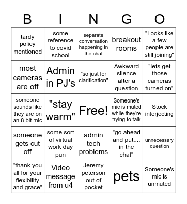 Virtual PD Bingo Card