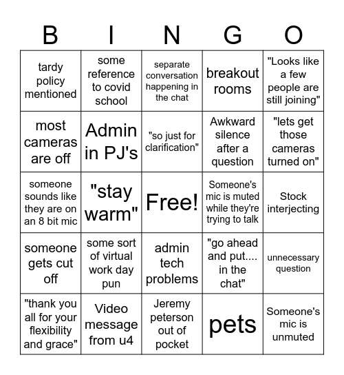 Virtual PD Bingo Card