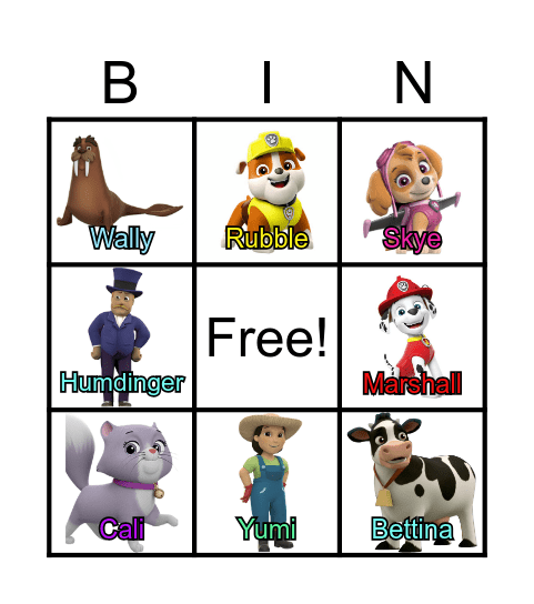 Paw Patrol Bingo Card