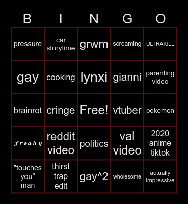 tiktok bingo Card
