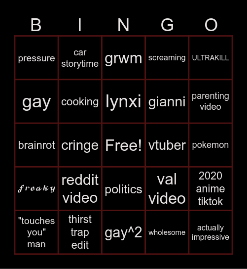 tiktok bingo Card