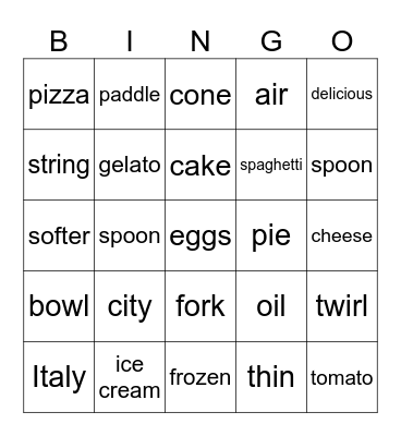 Italian foods Bingo Card