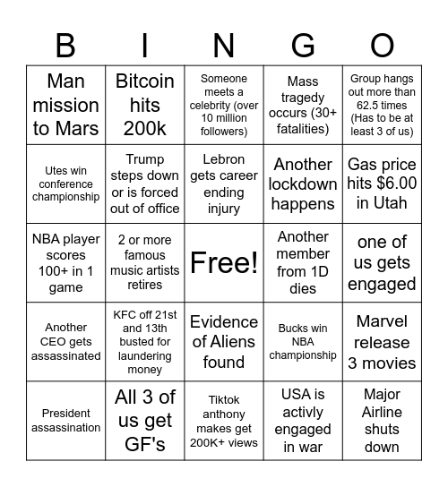 Hard bingo Sheet Bingo Card