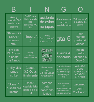 Bingo de 2025 Bingo Card