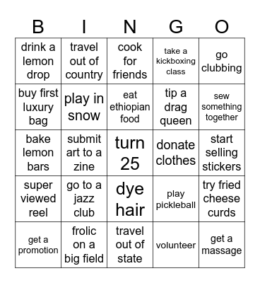 bridget's 2025 Bingo Card