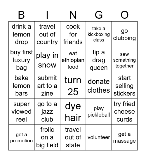 bridget's 2025 Bingo Card