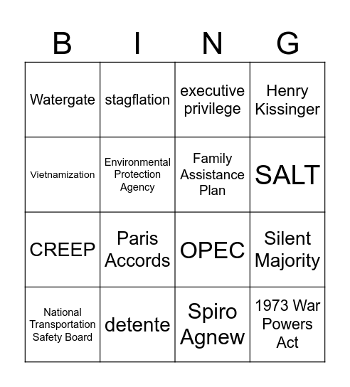 Nixon Bingo Card