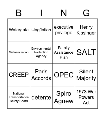 Nixon Bingo Card