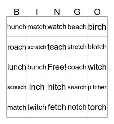 -tch / -ch Bingo Card