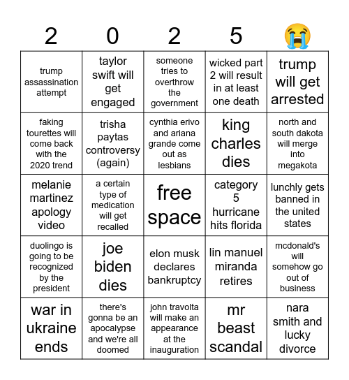 oh no Bingo Card