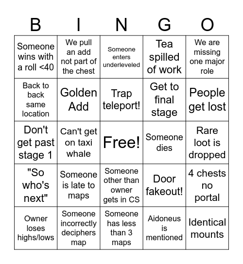 Maps Bingo Card
