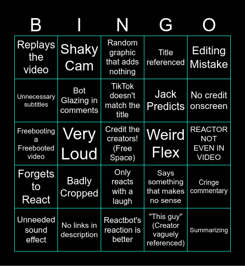 Bad Reactor Bingo Card